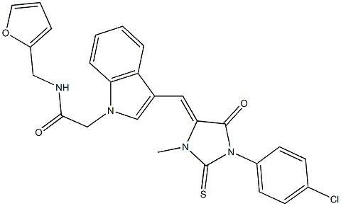 2-(3-{[1-(4-chlorophenyl)-3-methyl-5-oxo-2-thioxo-4-imidazolidinylidene]methyl}-1H-indol-1-yl)-N-(2-furylmethyl)acetamide Struktur