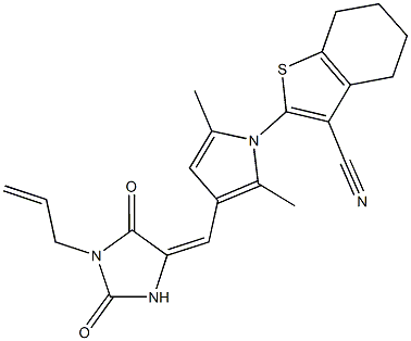 2-{3-[(1-allyl-2,5-dioxo-4-imidazolidinylidene)methyl]-2,5-dimethyl-1H-pyrrol-1-yl}-4,5,6,7-tetrahydro-1-benzothiophene-3-carbonitrile Struktur