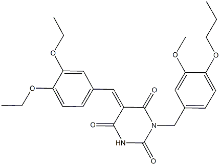 5-(3,4-diethoxybenzylidene)-1-(3-methoxy-4-propoxybenzyl)-2,4,6(1H,3H,5H)-pyrimidinetrione Struktur