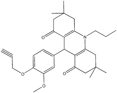 9-[3-methoxy-4-(2-propynyloxy)phenyl]-3,3,6,6-tetramethyl-10-propyl-3,4,6,7,9,10-hexahydro-1,8(2H,5H)-acridinedione Struktur