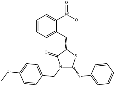 5-{2-nitrobenzylidene}-3-(4-methoxybenzyl)-2-(phenylimino)-1,3-thiazolidin-4-one Struktur