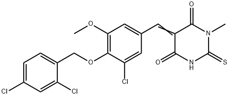 5-{3-chloro-4-[(2,4-dichlorobenzyl)oxy]-5-methoxybenzylidene}-1-methyl-2-thioxodihydropyrimidine-4,6(1H,5H)-dione Struktur