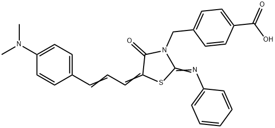 4-{[5-{3-[4-(dimethylamino)phenyl]-2-propenylidene}-4-oxo-2-(phenylimino)-1,3-thiazolidin-3-yl]methyl}benzoic acid Struktur