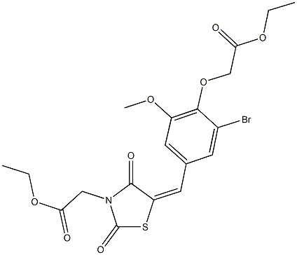 ethyl {5-[3-bromo-4-(2-ethoxy-2-oxoethoxy)-5-methoxybenzylidene]-2,4-dioxo-1,3-thiazolidin-3-yl}acetate Struktur