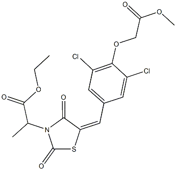 ethyl 2-{5-[3,5-dichloro-4-(2-methoxy-2-oxoethoxy)benzylidene]-2,4-dioxo-1,3-thiazolidin-3-yl}propanoate Struktur