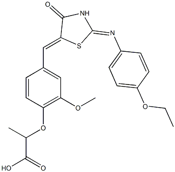 2-[4-({2-[(4-ethoxyphenyl)imino]-4-oxo-1,3-thiazolidin-5-ylidene}methyl)-2-methoxyphenoxy]propanoic acid Struktur