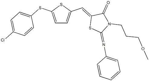 5-({5-[(4-chlorophenyl)sulfanyl]thien-2-yl}methylene)-3-(3-methoxypropyl)-2-(phenylimino)-1,3-thiazolidin-4-one Struktur