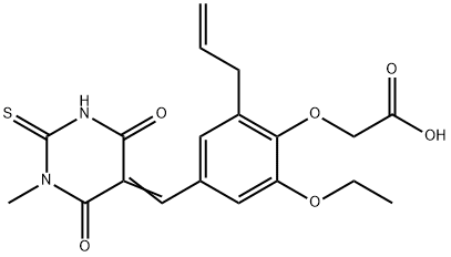 {2-allyl-6-ethoxy-4-[(1-methyl-4,6-dioxo-2-thioxotetrahydropyrimidin-5(2H)-ylidene)methyl]phenoxy}acetic acid Struktur