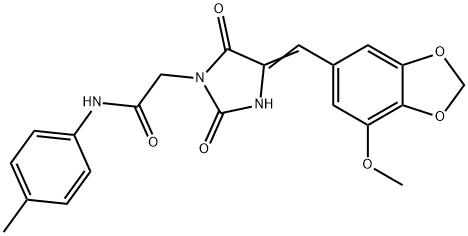 2-{4-[(7-methoxy-1,3-benzodioxol-5-yl)methylene]-2,5-dioxoimidazolidin-1-yl}-N-(4-methylphenyl)acetamide Struktur