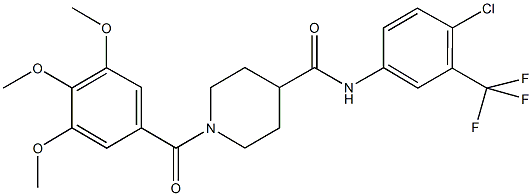 N-[4-chloro-3-(trifluoromethyl)phenyl]-1-(3,4,5-trimethoxybenzoyl)piperidine-4-carboxamide Struktur