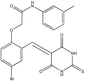 2-{4-bromo-2-[(4,6-dioxo-2-thioxotetrahydro-5(2H)-pyrimidinylidene)methyl]phenoxy}-N-(3-methylphenyl)acetamide Struktur