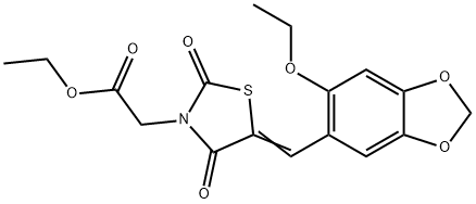 ethyl {5-[(6-ethoxy-1,3-benzodioxol-5-yl)methylene]-2,4-dioxo-1,3-thiazolidin-3-yl}acetate Struktur