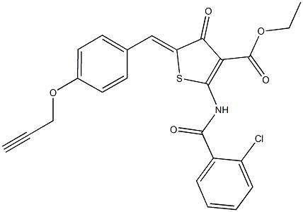 ethyl 2-[(2-chlorobenzoyl)amino]-4-oxo-5-[4-(2-propynyloxy)benzylidene]-4,5-dihydro-3-thiophenecarboxylate Struktur