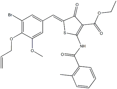 ethyl 5-[4-(allyloxy)-3-bromo-5-methoxybenzylidene]-2-[(2-methylbenzoyl)amino]-4-oxo-4,5-dihydro-3-thiophenecarboxylate Struktur