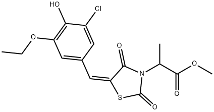 methyl 2-[5-(3-chloro-5-ethoxy-4-hydroxybenzylidene)-2,4-dioxo-1,3-thiazolidin-3-yl]propanoate Struktur