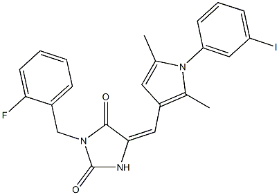 3-(2-fluorobenzyl)-5-{[1-(3-iodophenyl)-2,5-dimethyl-1H-pyrrol-3-yl]methylene}-2,4-imidazolidinedione Struktur