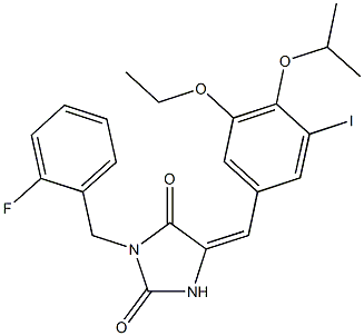 5-(3-ethoxy-5-iodo-4-isopropoxybenzylidene)-3-(2-fluorobenzyl)-2,4-imidazolidinedione Struktur