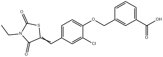 3-({2-chloro-4-[(3-ethyl-2,4-dioxo-1,3-thiazolidin-5-ylidene)methyl]phenoxy}methyl)benzoic acid Struktur