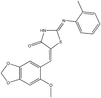 5-[(6-methoxy-1,3-benzodioxol-5-yl)methylene]-2-[(2-methylphenyl)imino]-1,3-thiazolidin-4-one Struktur