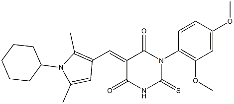 5-[(1-cyclohexyl-2,5-dimethyl-1H-pyrrol-3-yl)methylene]-1-(2,4-dimethoxyphenyl)-2-thioxodihydro-4,6(1H,5H)-pyrimidinedione Struktur