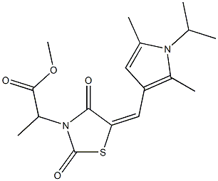 methyl 2-{5-[(1-isopropyl-2,5-dimethyl-1H-pyrrol-3-yl)methylene]-2,4-dioxo-1,3-thiazolidin-3-yl}propanoate Struktur