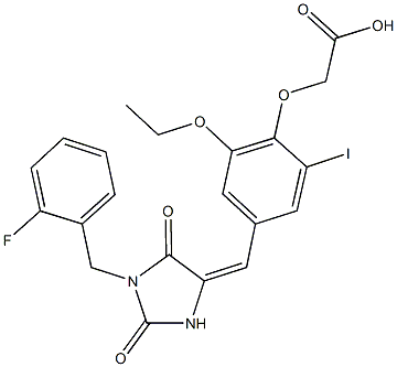 (2-ethoxy-4-{[1-(2-fluorobenzyl)-2,5-dioxo-4-imidazolidinylidene]methyl}-6-iodophenoxy)acetic acid Struktur