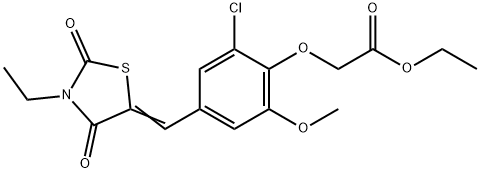 ethyl {2-chloro-4-[(3-ethyl-2,4-dioxo-1,3-thiazolidin-5-ylidene)methyl]-6-methoxyphenoxy}acetate Struktur