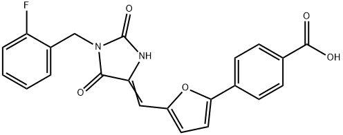 4-(5-{[1-(2-fluorobenzyl)-2,5-dioxo-4-imidazolidinylidene]methyl}-2-furyl)benzoic acid Struktur