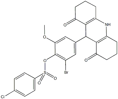 2-bromo-4-(1,8-dioxo-1,2,3,4,5,6,7,8,9,10-decahydro-9-acridinyl)-6-methoxyphenyl 4-chlorobenzenesulfonate Struktur