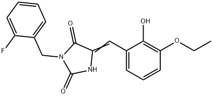 5-(3-ethoxy-2-hydroxybenzylidene)-3-(2-fluorobenzyl)-2,4-imidazolidinedione Struktur