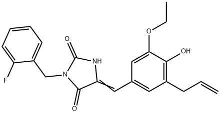 5-(3-allyl-5-ethoxy-4-hydroxybenzylidene)-3-(2-fluorobenzyl)-2,4-imidazolidinedione Struktur