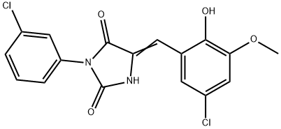 5-(5-chloro-2-hydroxy-3-methoxybenzylidene)-3-(3-chlorophenyl)-2,4-imidazolidinedione Struktur