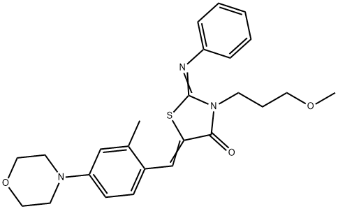 3-(3-methoxypropyl)-5-[2-methyl-4-(4-morpholinyl)benzylidene]-2-(phenylimino)-1,3-thiazolidin-4-one Struktur