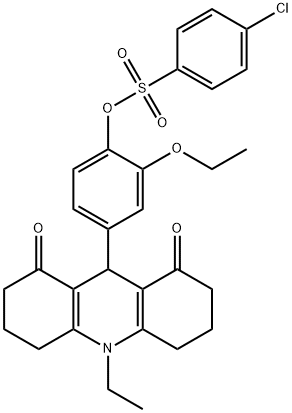 2-ethoxy-4-(10-ethyl-1,8-dioxo-1,2,3,4,5,6,7,8,9,10-decahydro-9-acridinyl)phenyl 4-chlorobenzenesulfonate Struktur