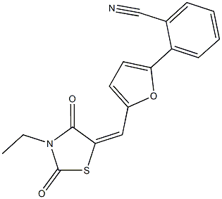 2-{5-[(3-ethyl-2,4-dioxo-1,3-thiazolidin-5-ylidene)methyl]-2-furyl}benzonitrile Struktur