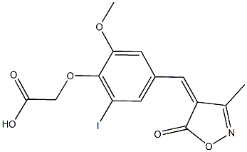 {2-iodo-6-methoxy-4-[(3-methyl-5-oxo-4(5H)-isoxazolylidene)methyl]phenoxy}acetic acid Struktur