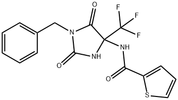 N-[1-benzyl-2,5-dioxo-4-(trifluoromethyl)-4-imidazolidinyl]-2-thiophenecarboxamide Struktur