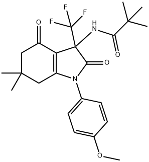 N-[1-(4-methoxyphenyl)-6,6-dimethyl-2,4-dioxo-3-(trifluoromethyl)-2,3,4,5,6,7-hexahydro-1H-indol-3-yl]-2,2-dimethylpropanamide Struktur