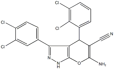 6-amino-4-(2,3-dichlorophenyl)-3-(3,4-dichlorophenyl)-1,4-dihydropyrano[2,3-c]pyrazole-5-carbonitrile Struktur