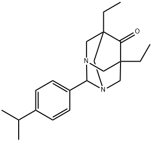 5,7-diethyl-2-(4-isopropylphenyl)-1,3-diazatricyclo[3.3.1.1~3,7~]decan-6-one Struktur