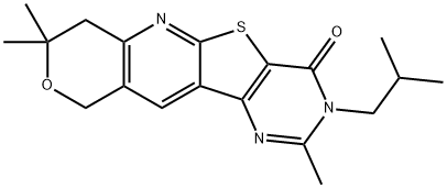 3-isobutyl-2,8,8-trimethyl-7,10-dihydro-8H-pyrano[3'',4'':5',6']pyrido[3',2':4,5]thieno[3,2-d]pyrimidin-4(3H)-one Struktur