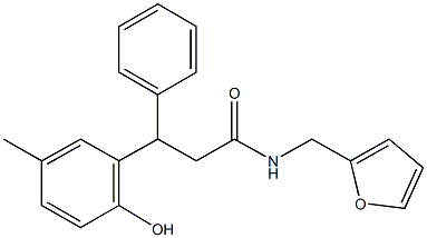 N-(2-furylmethyl)-3-(2-hydroxy-5-methylphenyl)-3-phenylpropanamide Struktur