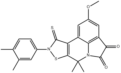 9-(3,4-dimethylphenyl)-2-methoxy-7,7-dimethyl-10-thioxo-9,10-dihydro-7H-isothiazolo[5,4-c]pyrrolo[3,2,1-ij]quinoline-4,5-dione Struktur