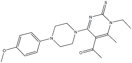 1-{1-ethyl-4-[4-(4-methoxyphenyl)-1-piperazinyl]-6-methyl-2-thioxo-1,2-dihydro-5-pyrimidinyl}ethanone Struktur