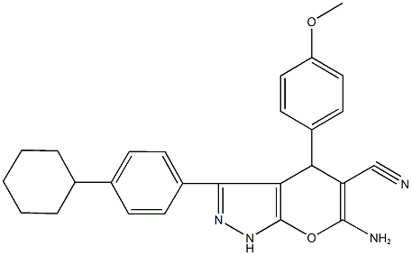 6-amino-3-(4-cyclohexylphenyl)-4-(4-methoxyphenyl)-1,4-dihydropyrano[2,3-c]pyrazole-5-carbonitrile Struktur