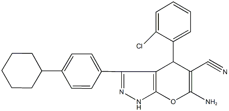 6-amino-4-(2-chlorophenyl)-3-(4-cyclohexylphenyl)-1,4-dihydropyrano[2,3-c]pyrazole-5-carbonitrile Struktur