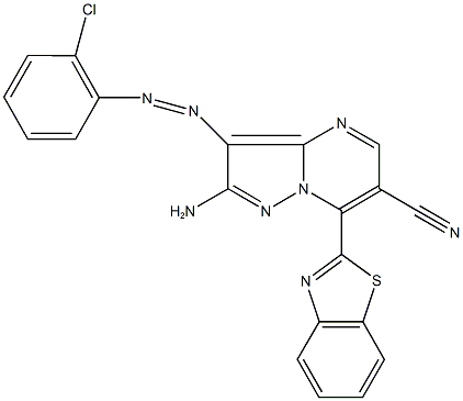 2-amino-7-(1,3-benzothiazol-2-yl)-3-[(2-chlorophenyl)diazenyl]pyrazolo[1,5-a]pyrimidine-6-carbonitrile Struktur