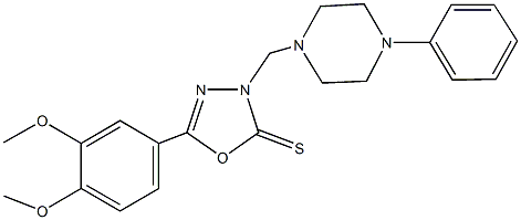 5-(3,4-dimethoxyphenyl)-3-[(4-phenyl-1-piperazinyl)methyl]-1,3,4-oxadiazole-2(3H)-thione Struktur