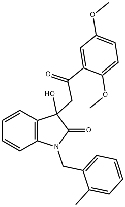 3-[2-(2,5-dimethoxyphenyl)-2-oxoethyl]-3-hydroxy-1-(2-methylbenzyl)-1,3-dihydro-2H-indol-2-one Struktur