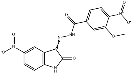 4-nitro-N'-{5-nitro-2-oxo-1,2-dihydro-3H-indol-3-ylidene}-3-methoxybenzohydrazide Struktur